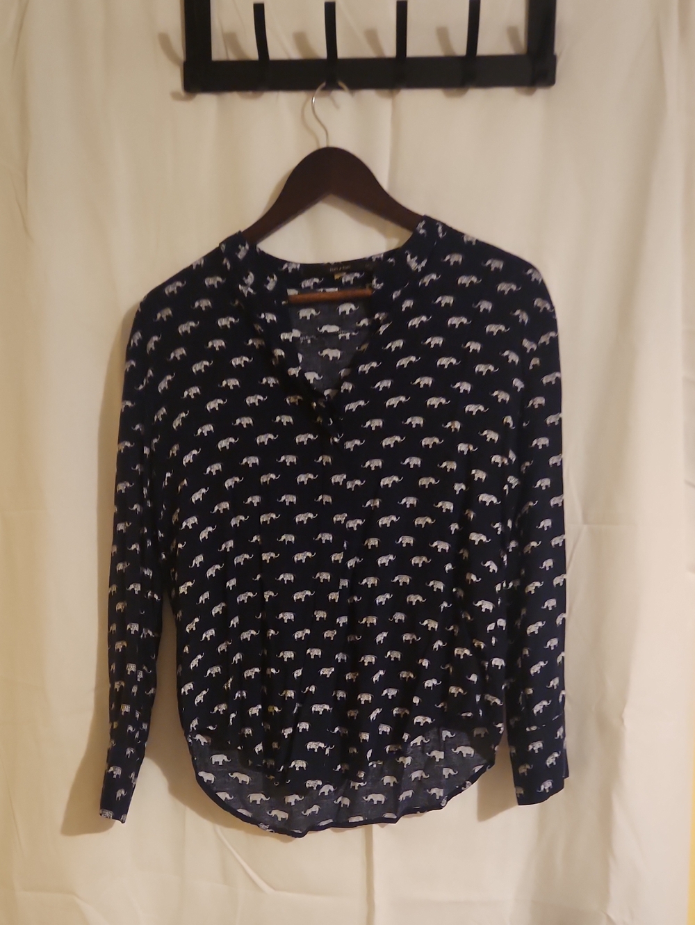 fun 2 fun Navy Blue Printed Long-Sleeve Blouse
